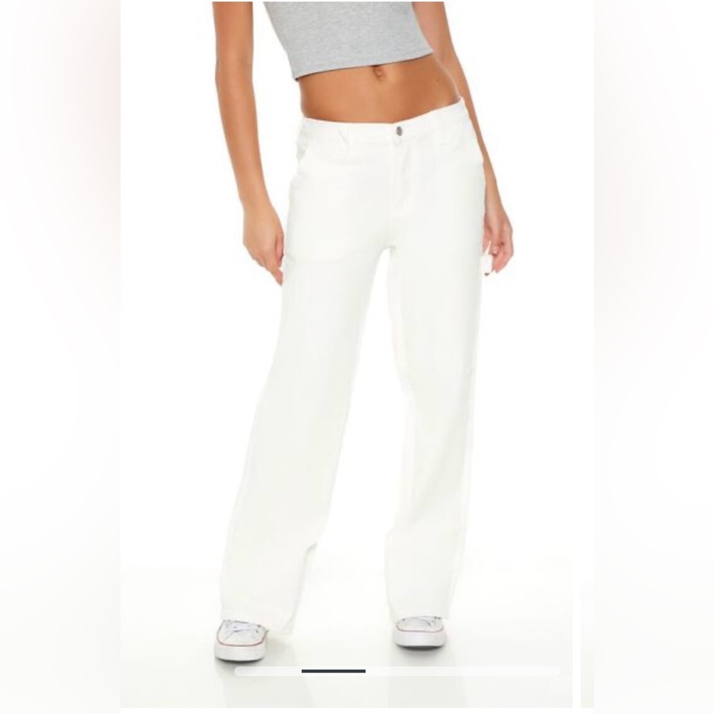 Forever 21 white denim twill carpenter pants size 28, high waisted, gently worn